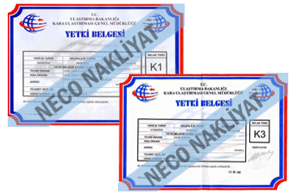 Neco Nakliyat K1 ve K3 yetki belgeleri